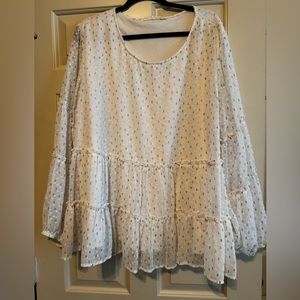 Arula/ A Beautiful Soul White with Rainbow Embellishment Peplum Top